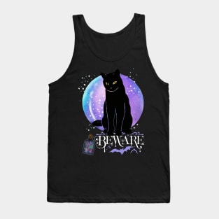 Black cat Magic Witch Tarot cards Beware potion witchy Witchcraft astrology Halloween Tank Top